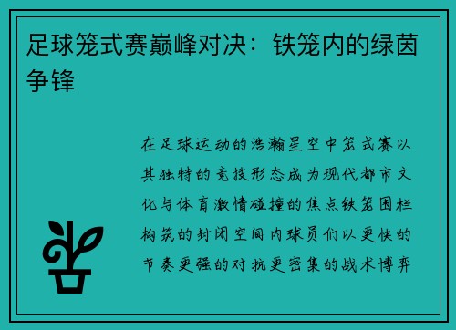 足球笼式赛巅峰对决:铁笼内的绿茵争锋